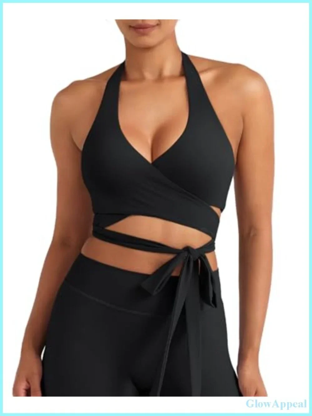 Halter Sports Bra Backless Padded V Neck Workout Top